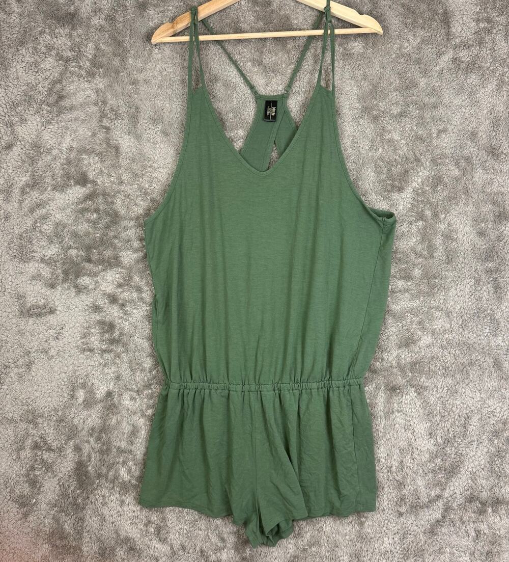 Endless Sun Green Romper One Piece Swim Corverup XL Open Back Jersey Knit